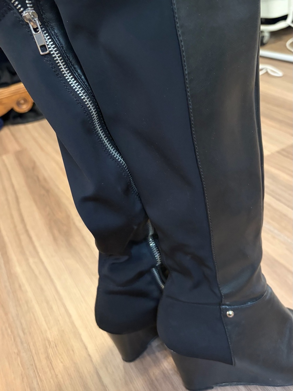 Women’s Black Wedge Zip Boots